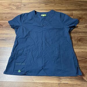 CROCS Medical Apparel Blue V-Neck Scrub Top Pockets Cotton Women's Size XL